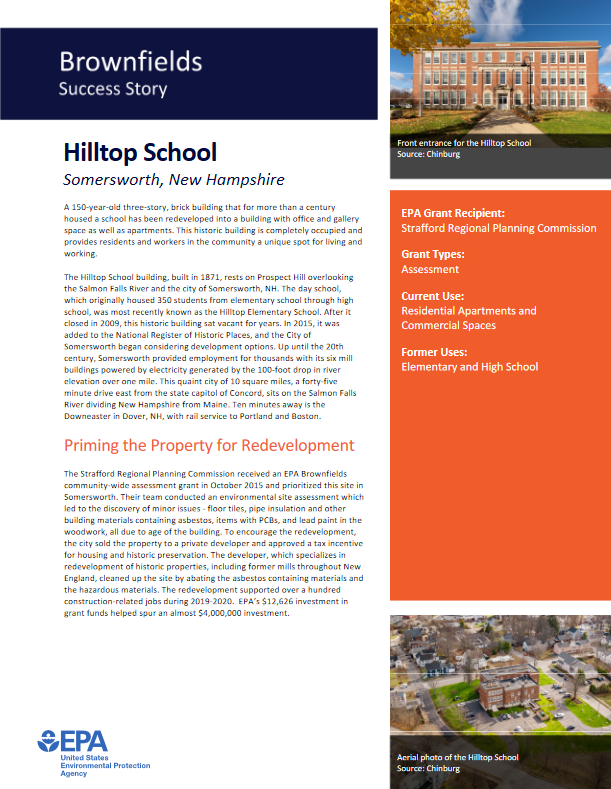 Cover of the EPA Brownfield Success Story for the Somersworth Hilltop School