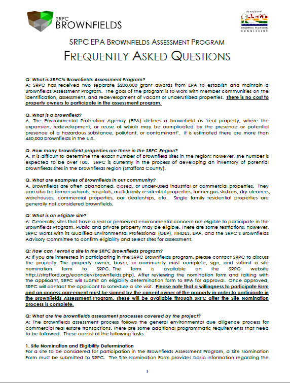 Cover of Brownfields FAQ Sheet