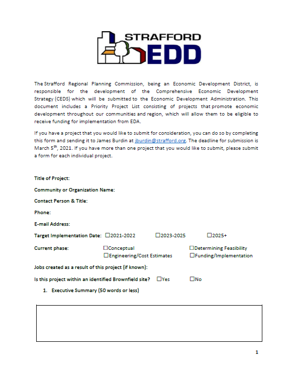 Cover of CEDS 2020 Project Solicitation Form