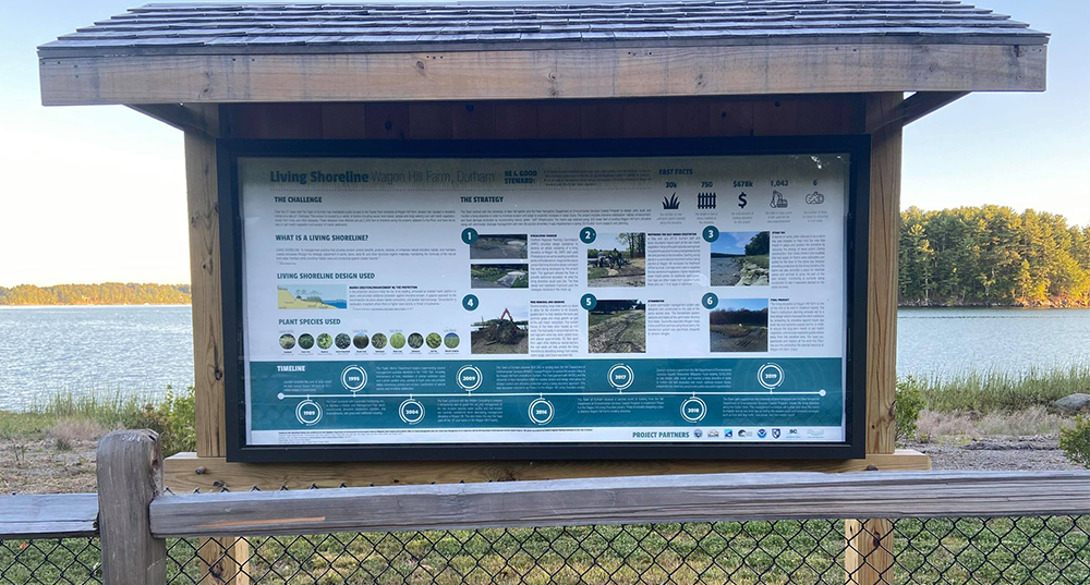 The large scale design about the living shorelines project in the kiosk at Wagon Hill Farm in Durham