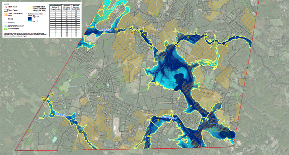 Map showing estimated surface elevation and inundation for the inundation mapping project in Lee