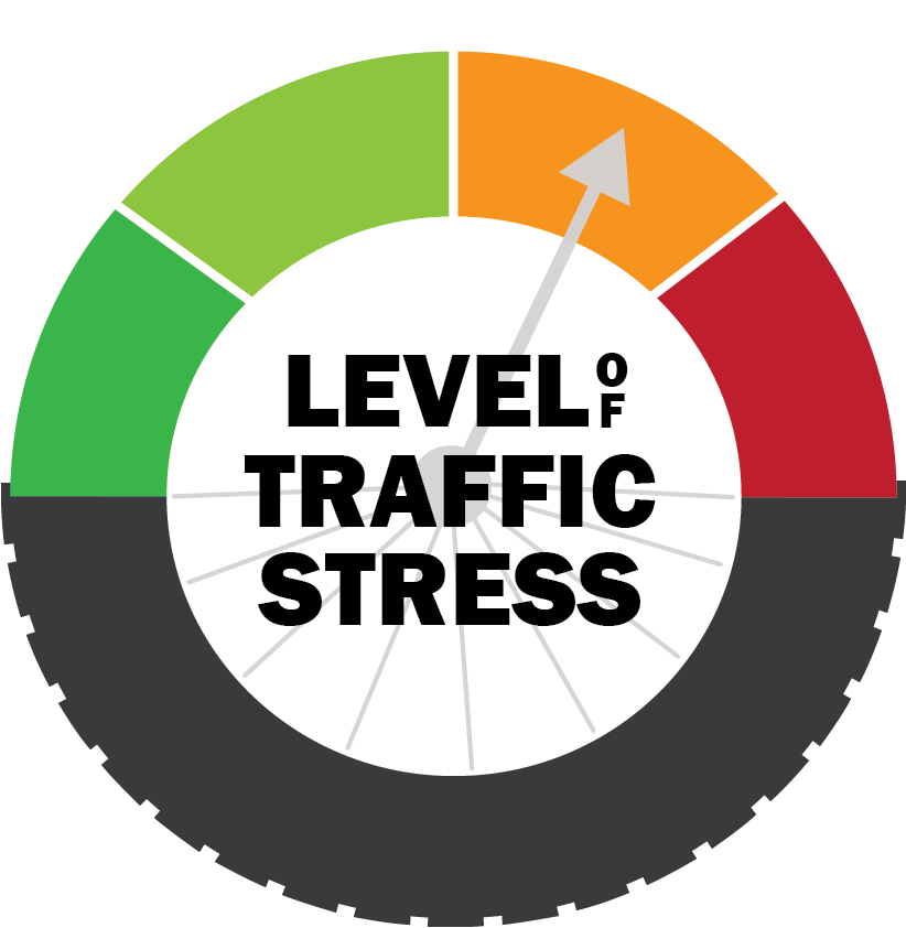 Logo for the level of traffic stress project featuring a a tire on the bottom
