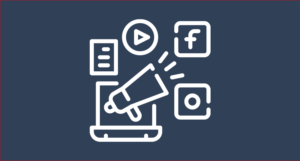 Graphic with a loudspeaker icon with social media symbols surrounding it