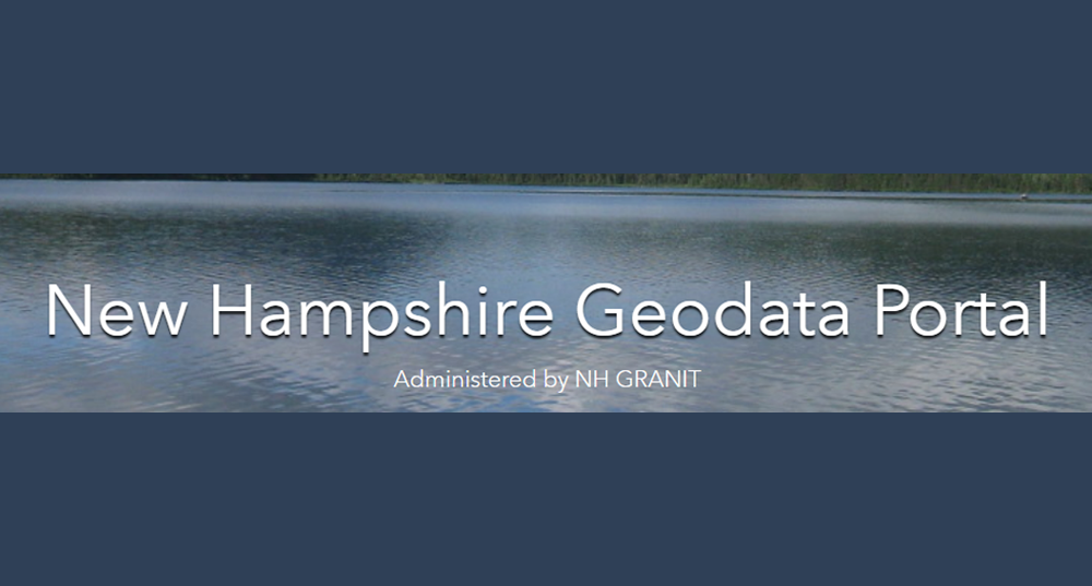A screenshot taken from the New Hampshire Geodata Portal website with text saying that title overlayed on water