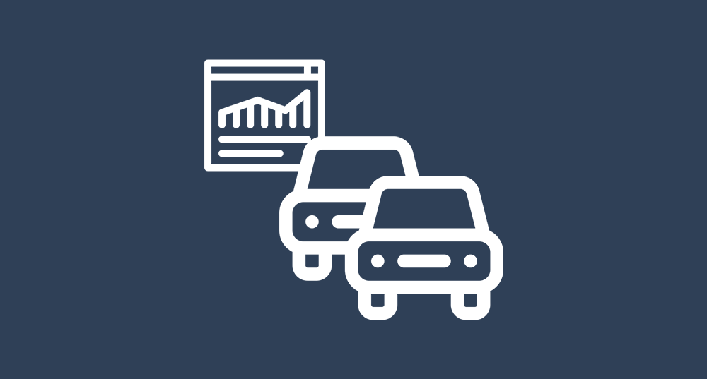 Graphic with two cars and a graph icon offset behind them