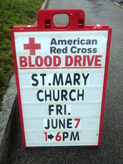 American Cross Blood Drive Sign for St. Mary's Church in Newmarket