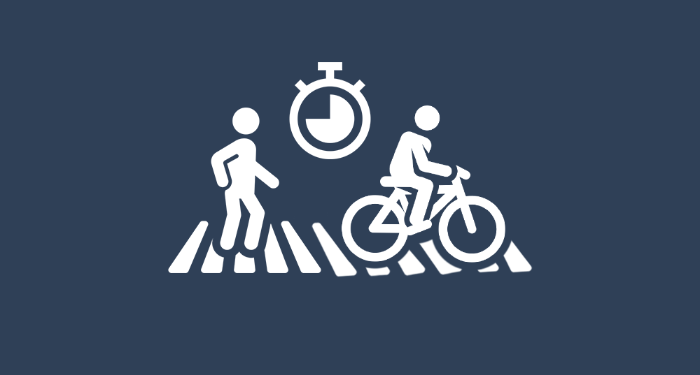 Graphic of a pedestrian and bicyclist on a crosswalk with a click counter above them