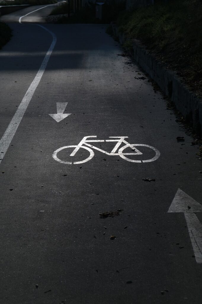 A bike lane painted on the street