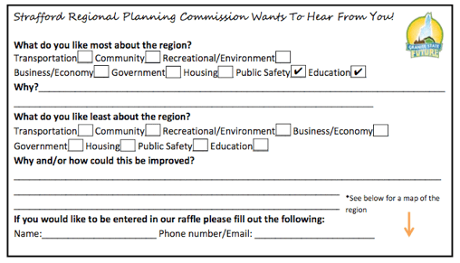 Survey card used in Public Outreach efforts.