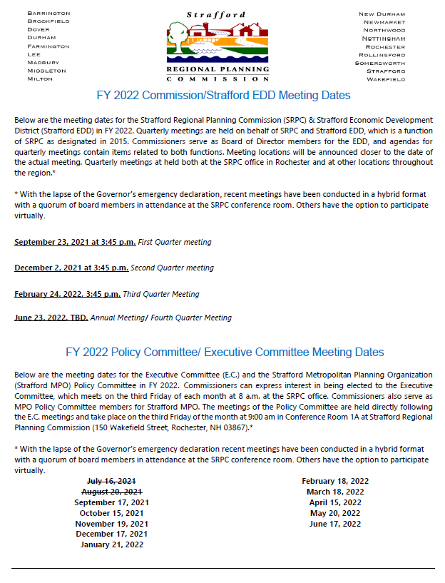 Cover of Meeting Dates FY 2022
