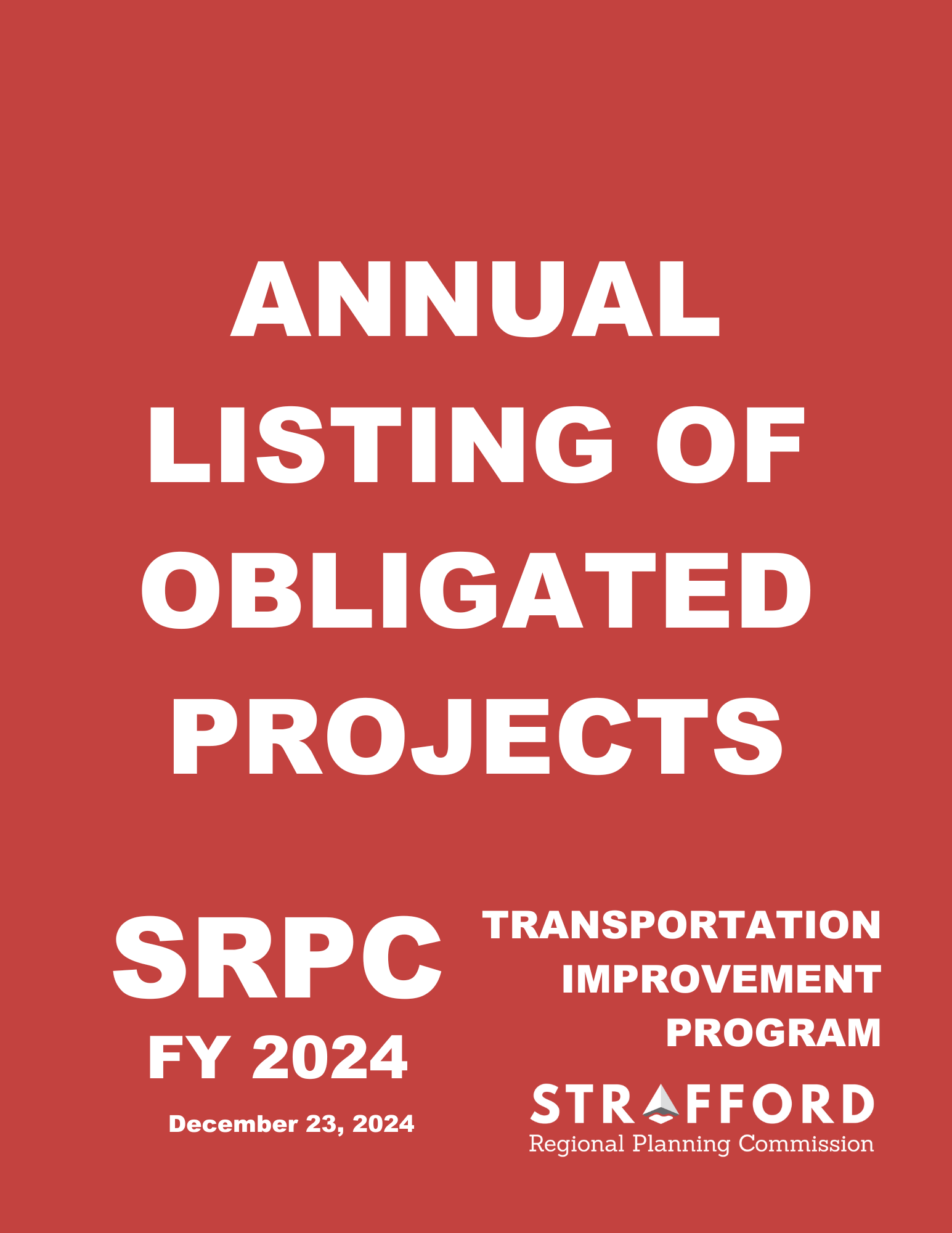 Cover page of the Annual Listing of Obligated Projects. Features a red background with white text reading the name of the document with the SRPC logo.